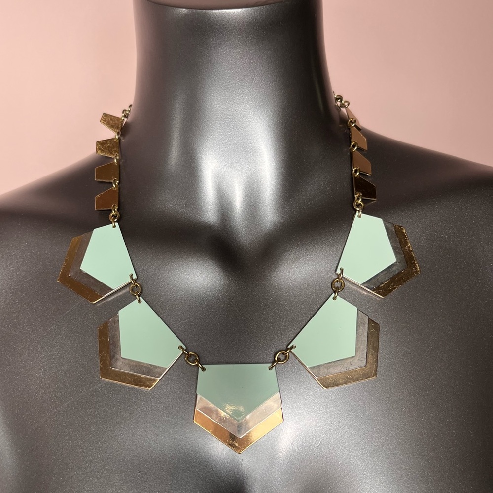 Express Chevron Statement Necklace Tiffany Blue w/Silver Gold Color 16"-21"